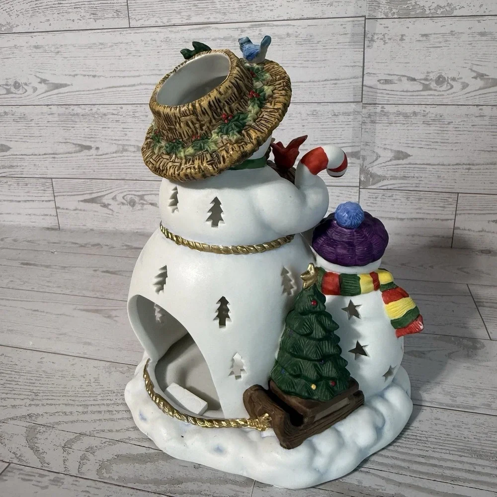 Party Lite Partylite Retired Snowbell 3 Snowman Tealight Candle Holder P7702 NIB